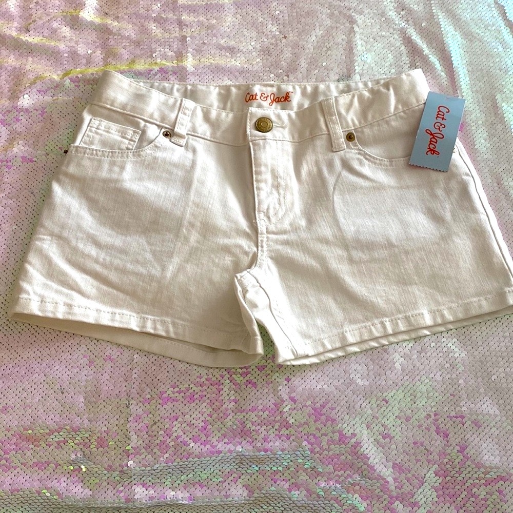 Cat & Jack Denim Shorts Girl’s L PLUS Stretch Fresh White Adjustable